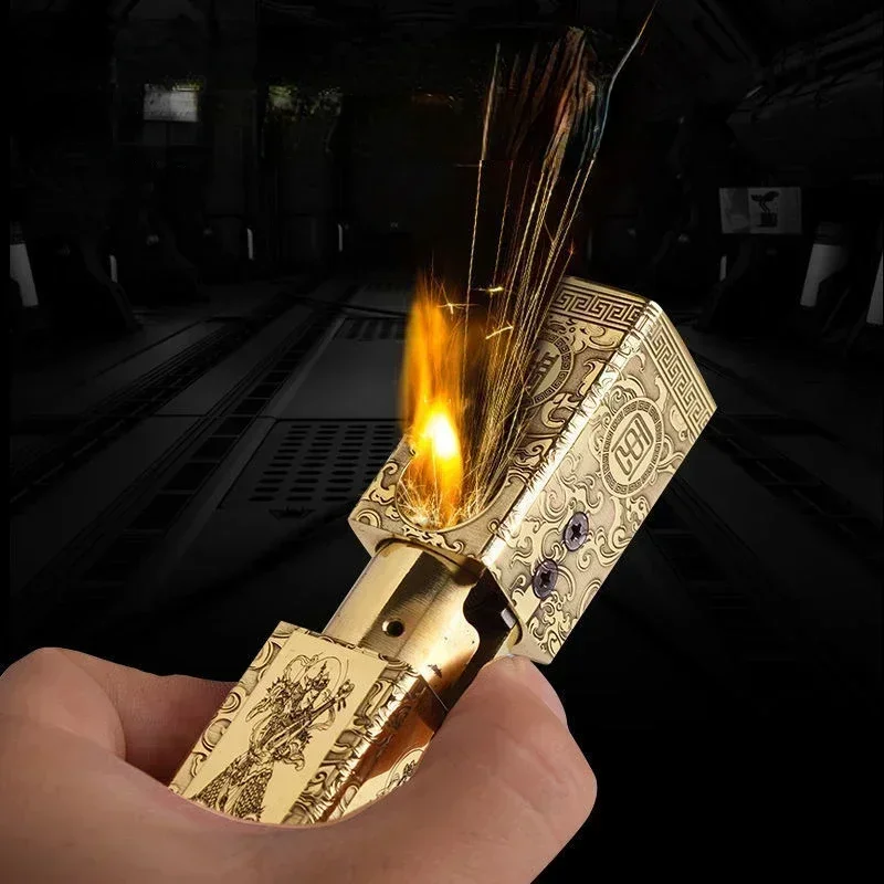 Handmade Heavy Armor Pure Copper Double sided Fire Outlet Kerosene Lighter One Click Launch Ignition Limited Edition Lighters