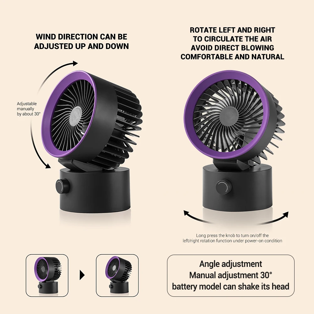 Miniventilador de escritorio giratorio y silencioso, Ventilador Personal portátil, regulación de velocidad continua, refrigeración del hogar y dormitorio, Verano