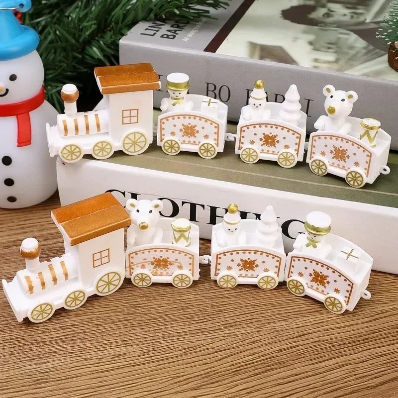 Wooden Mini Train Decor Set Christmas Party Snowman Ornament Plastic or Wooden Tabletop Cake Decoration Props Train Kids Toys