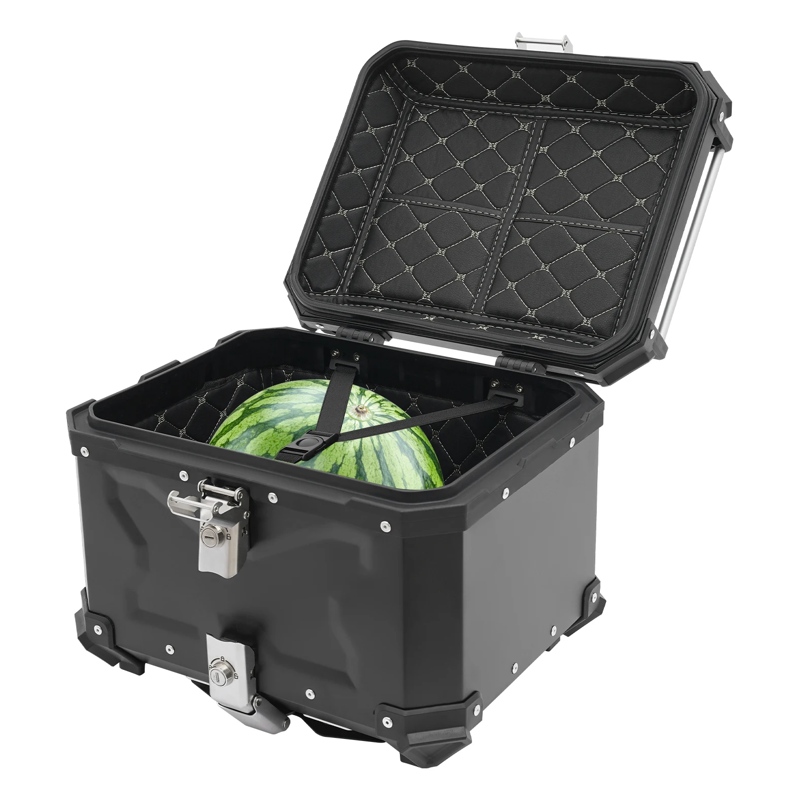 

11.89gal Black Aluminum Waterproof Motorcycle Top Case Trunk Tail Box Lined with PU Leather Shockproof with Security Lock