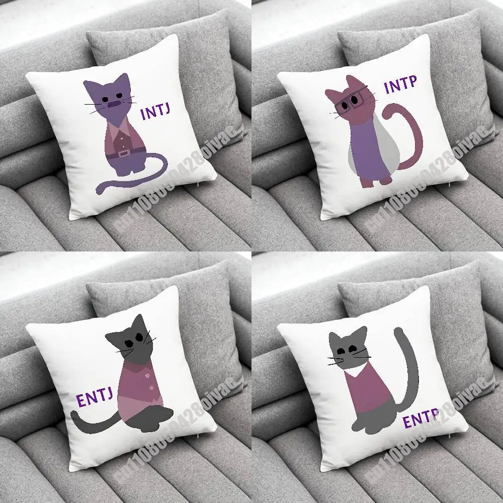 

16 Personality Types MBTI Psychology Cat Throw Pillow Case For Decoration 30cm 45x45cm Square Car Pillowcase Case