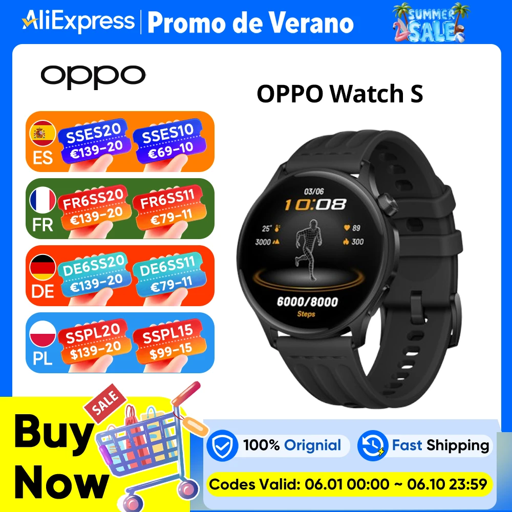 Versión europea OPPO Watch S smartwatch con pantalla AMOLED de 1.46», 10 días d…