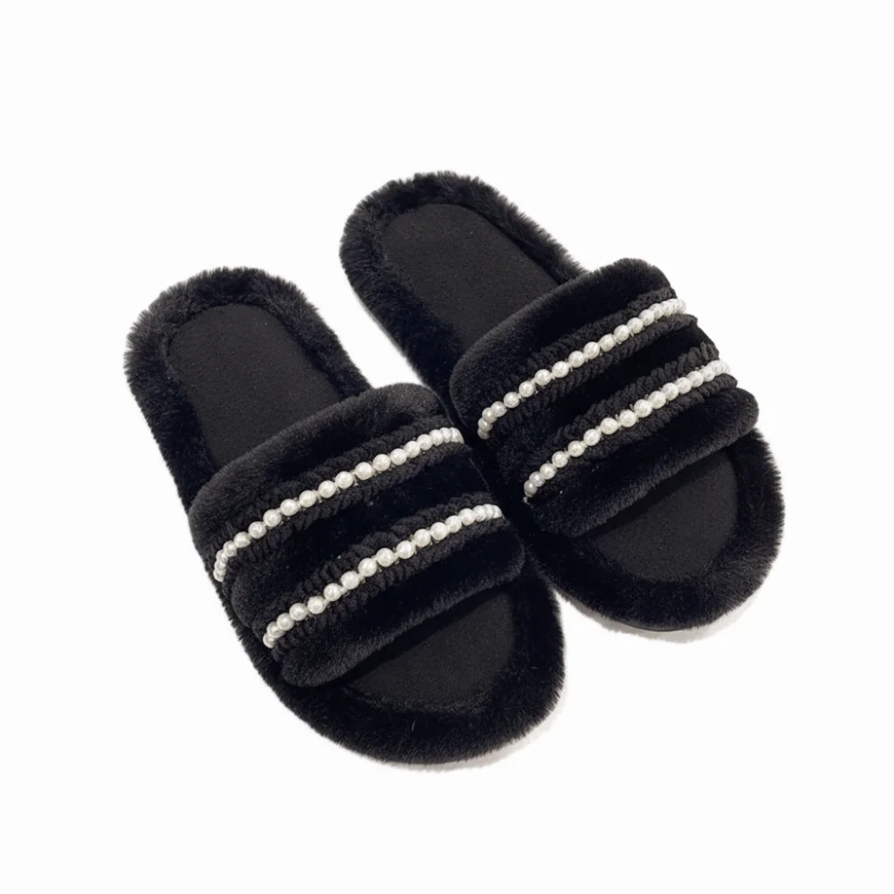 

Cute Thick Sole Pearl Plush Slippers Non-Slip Fluffy Warm Fur Slippers Indoor Outdoor Winter Y2k Leopard Slippers Home
