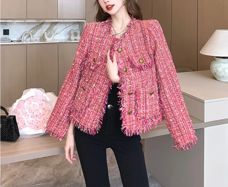 

Mingyuan Xiaoxiangfeng Coat for Women's 2023 Autumn/Winter New Korean Edition Rough Tweed Style Slimming Fashion Top