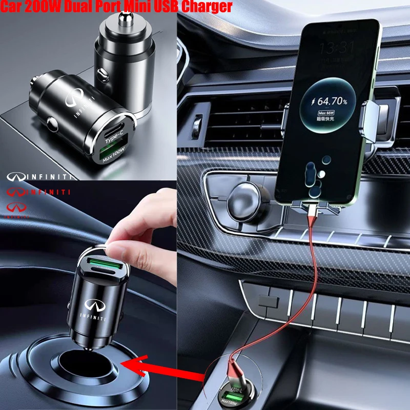 

100W Car Charger Lighter PD Fast Charging Any Mobile Phone For Infiniti Q50 G37 QX70 FX35 Q60 Q30 QX60 JX35 QX50 Car Accessories