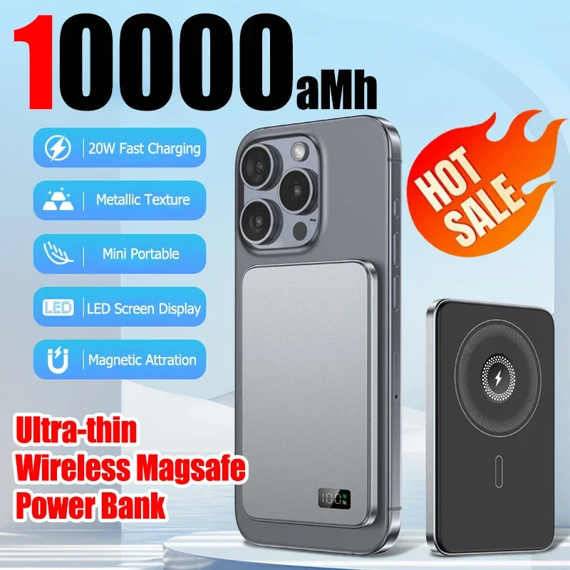 

10000mAh Ultra-thin Magnetic Wireless Power Bank PD20W Fast Charging External Battery for Magsafe For iPhone16 15 14 13