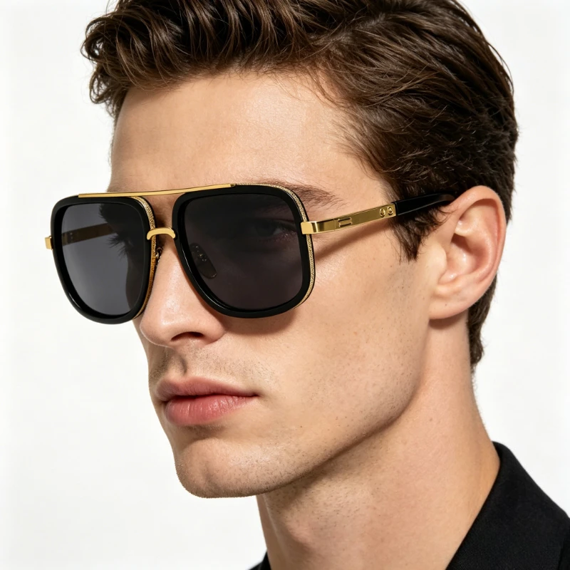 Vintage Fashion Punk Sonnenbrille Steampunk Eckige UV400 Fahrbrille für Herren Sommer Reise-Sonnenbrille UV400