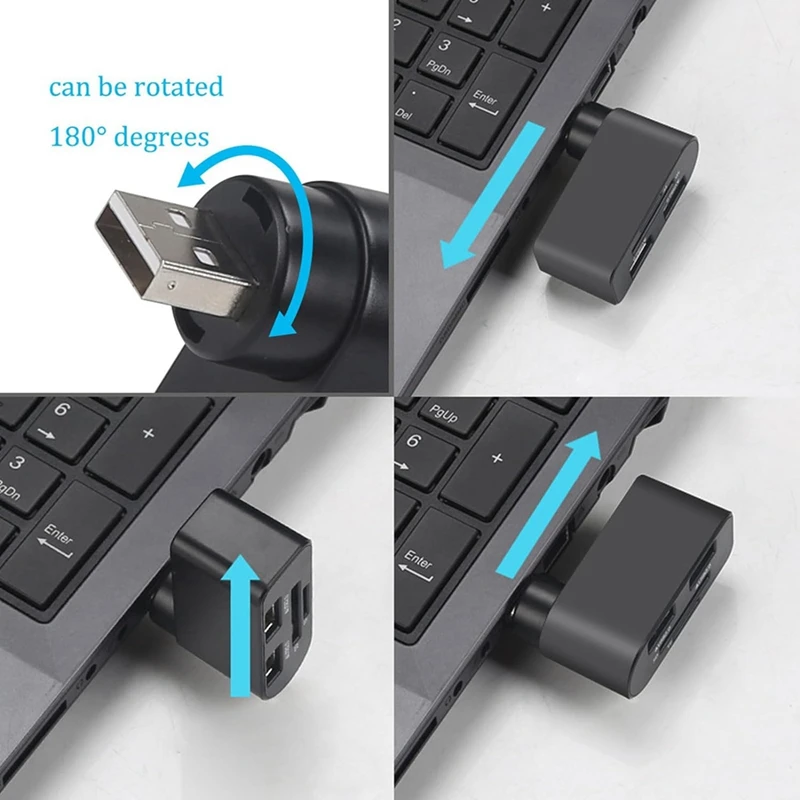 Obrotowy koncentrator USB 4 w 1, koncentrator do laptopa, przenośny koncentrator USB obracany o 180 stopni, stacja dokująca z koncentratorem USB (czarny + biały)