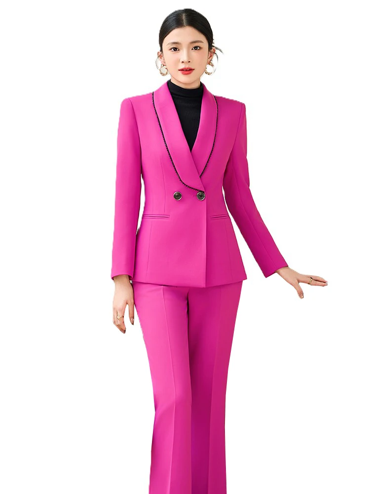 

Women's Pant Suit Office Ladies Work 2 Piece Set Pink Green Black Female Formal Blazer Jacket And Trouser