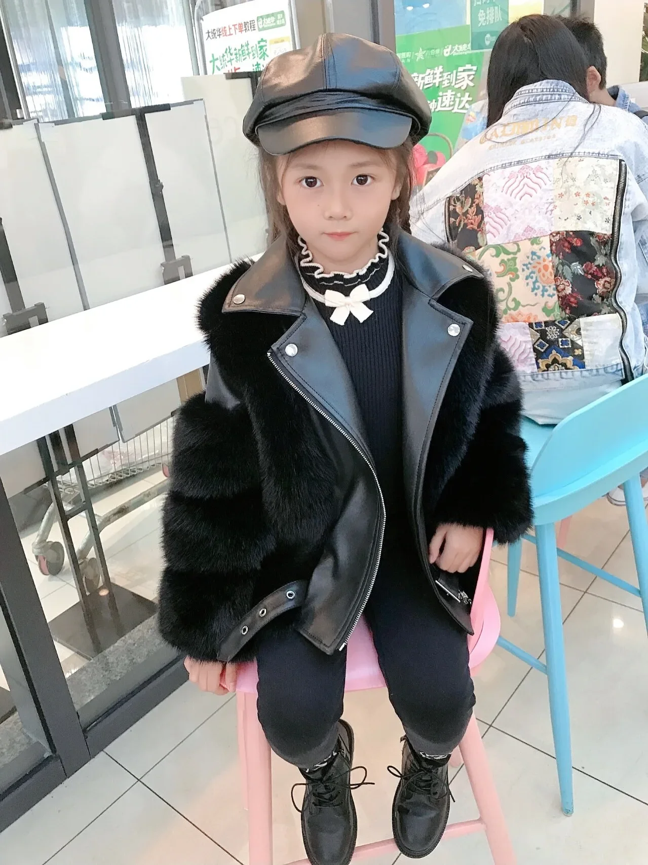 Children Fur Coat Autumn and Winter Clothing for Girls and Boys Faux Fox Fur Motorcycle Suit Fashion Warm Coat