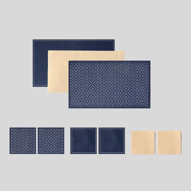 

Pre-Printed Sashiko Fabric for Beginners,Linen Cotton Embroidery Cloth, Ready-to-Stitch Kit for Coaster & Table Mat