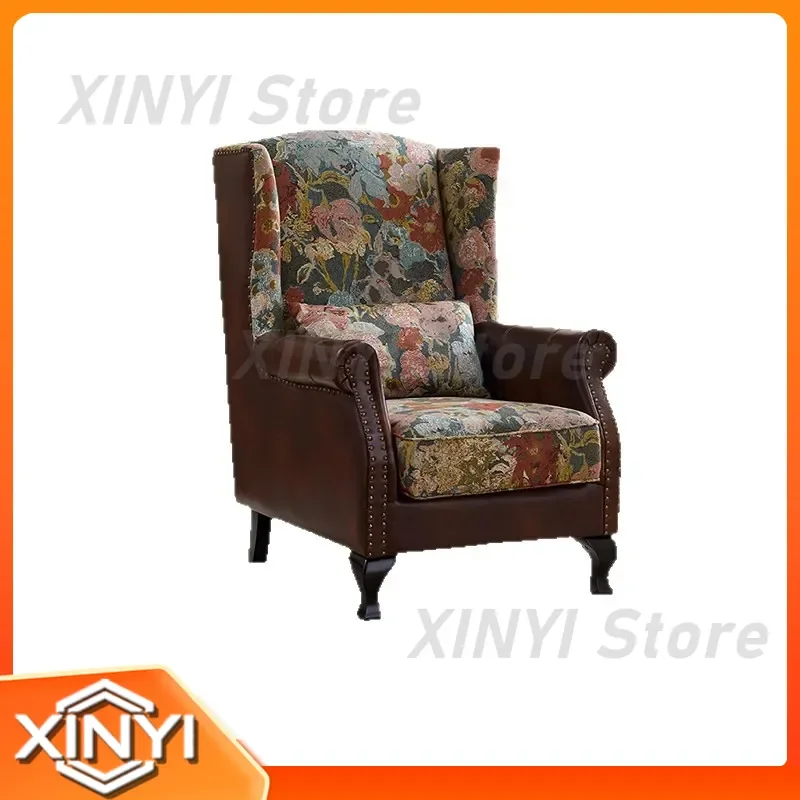 American Retro Fabric Single Sofa Chair for Living Room Home Bedroom French Medieval Designer High Back Tiger Chair
