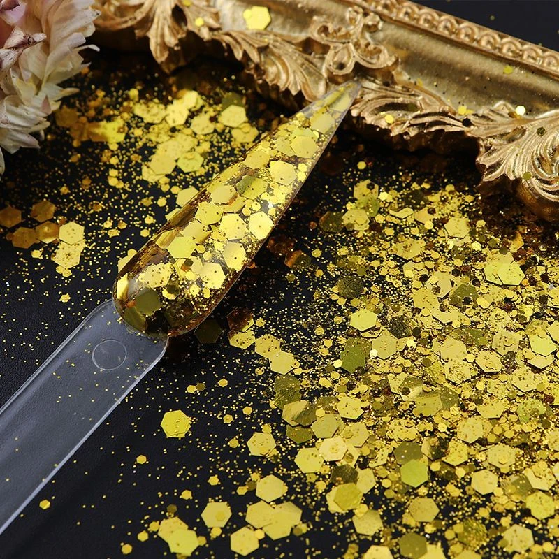 50g/Beutel Sechseckiges Glitzerpulver in verschiedenen Größen, metallische Pailletten, Kosmetikqualität für Nagelkunst, Harz, Tumbler, Slime, Körper, Gesicht, DIY – Detail 13