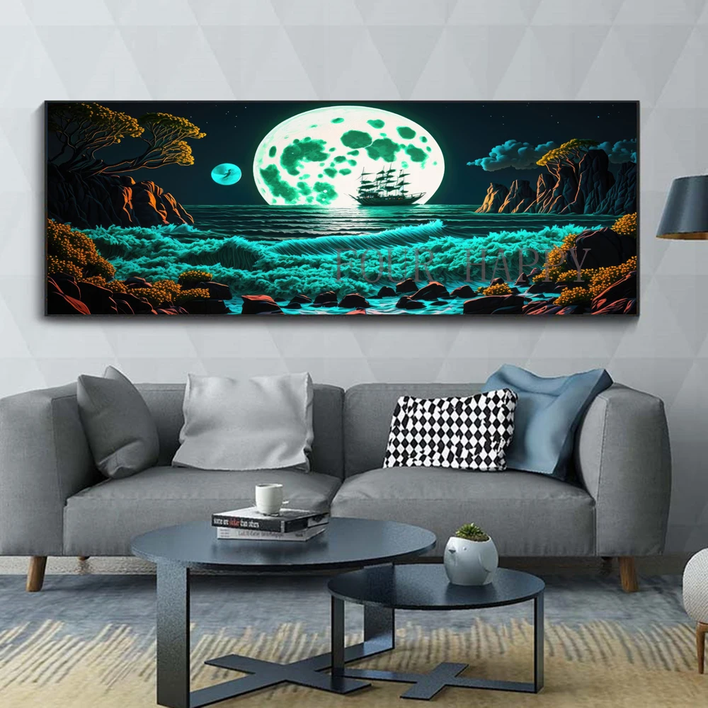 Large 5D Diamond Painting, Cross, Moon, Starry Universe, Landscape Wall Art, Full Round Drill, Embroidery, Home Decor, DIY