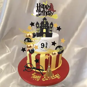 Magical Wizard Birthday Toppers Toppers Party Party Favores Glitter Black Wizard Temed Dora Regalos para niños Suministros de fiesta escolar 10 mejores ventas Tema de Harry Potter - №3