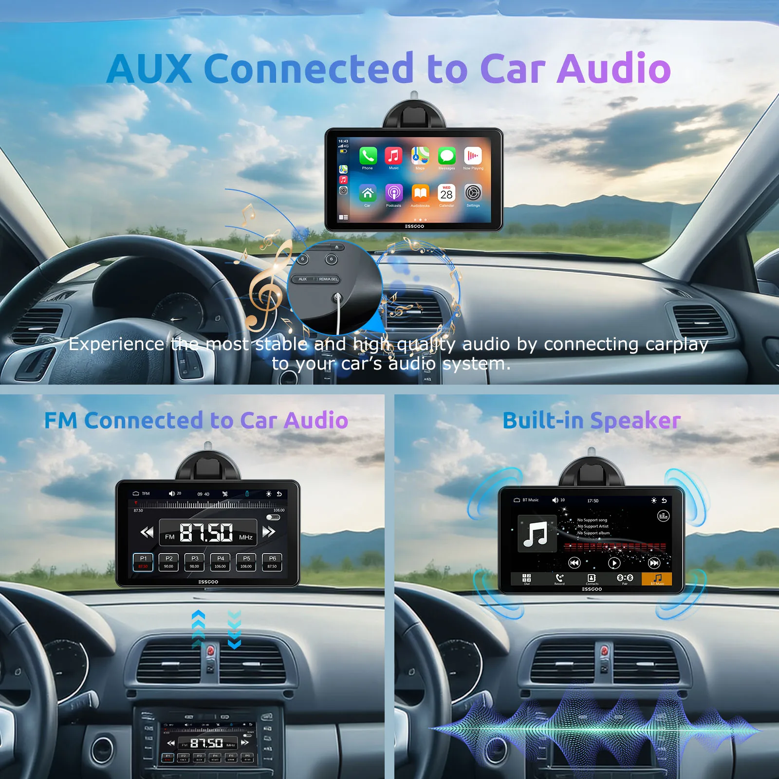 ESSGOO 7 zoll Auto Radio Drahtlose CarPlay Android Auto Multimedia Video Player Tragbare Touchscreen AUX BT Universal Für Kia Spielzeug