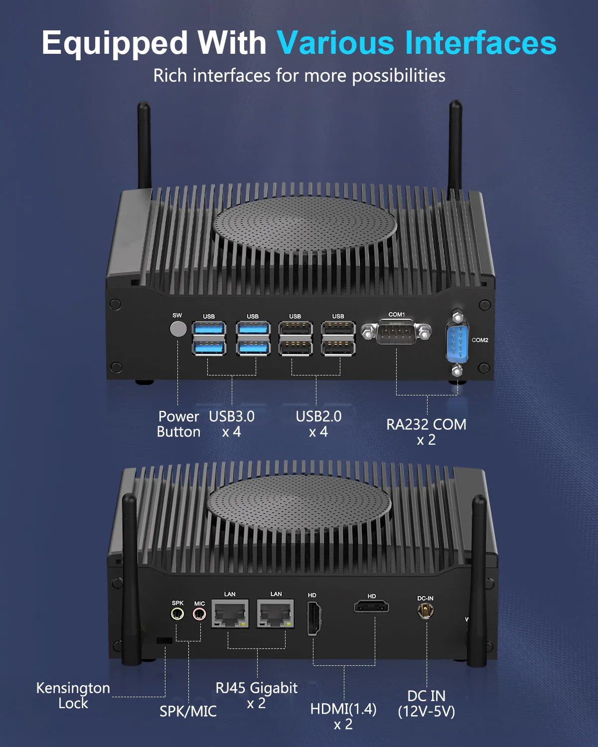 HYSTOU مروحة كمبيوتر صناعية صغيرة PC Dual Com Lan HD-MI 8 USB شحن مجاني i3-10110U i5-10310U i7-10610U