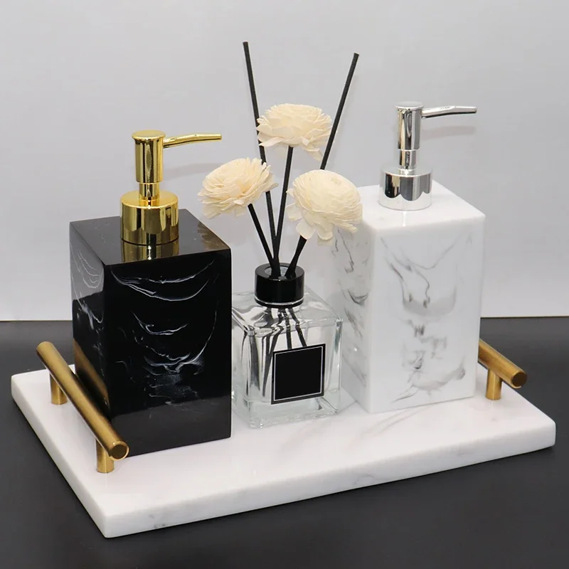 

Home Decor Resin Bathroom Set Imitation Marble Washroom Accessories Toothbrush Holder Soap Dispenser Dish Bat