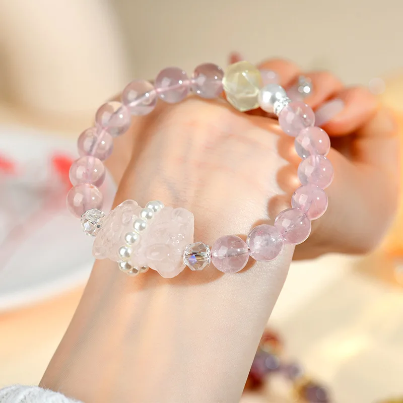 

Natural Madagascar Bear Peach Blossom Pink Cartoon Fashion Women'S Bracelet
