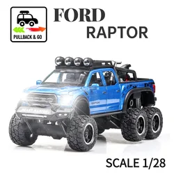 Ford F150 Raptor Scale 1:28 Pullback Car Toy with Lights Engine Sound, Mercedes Metal Diecast Car Model Gift Kid Boy Toy