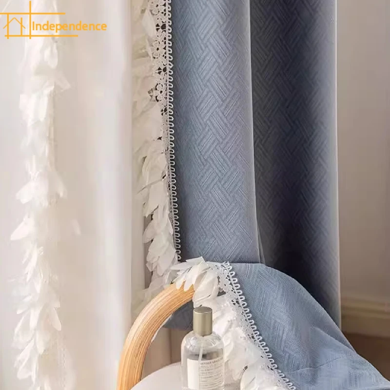 

Irregular Jacquard Feather Lace Splicing Velvet Curtains for Living Room Bedroom French Window Villa Balcony Window Customized