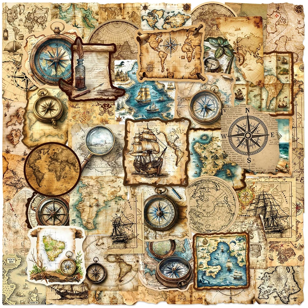 

10/30/50pcs Vintage Nautical Travel Map Stickers Cool Waterproof Graffiti Decals DIY Skateboard Guitar Scrapbook PVC Sticker Toy