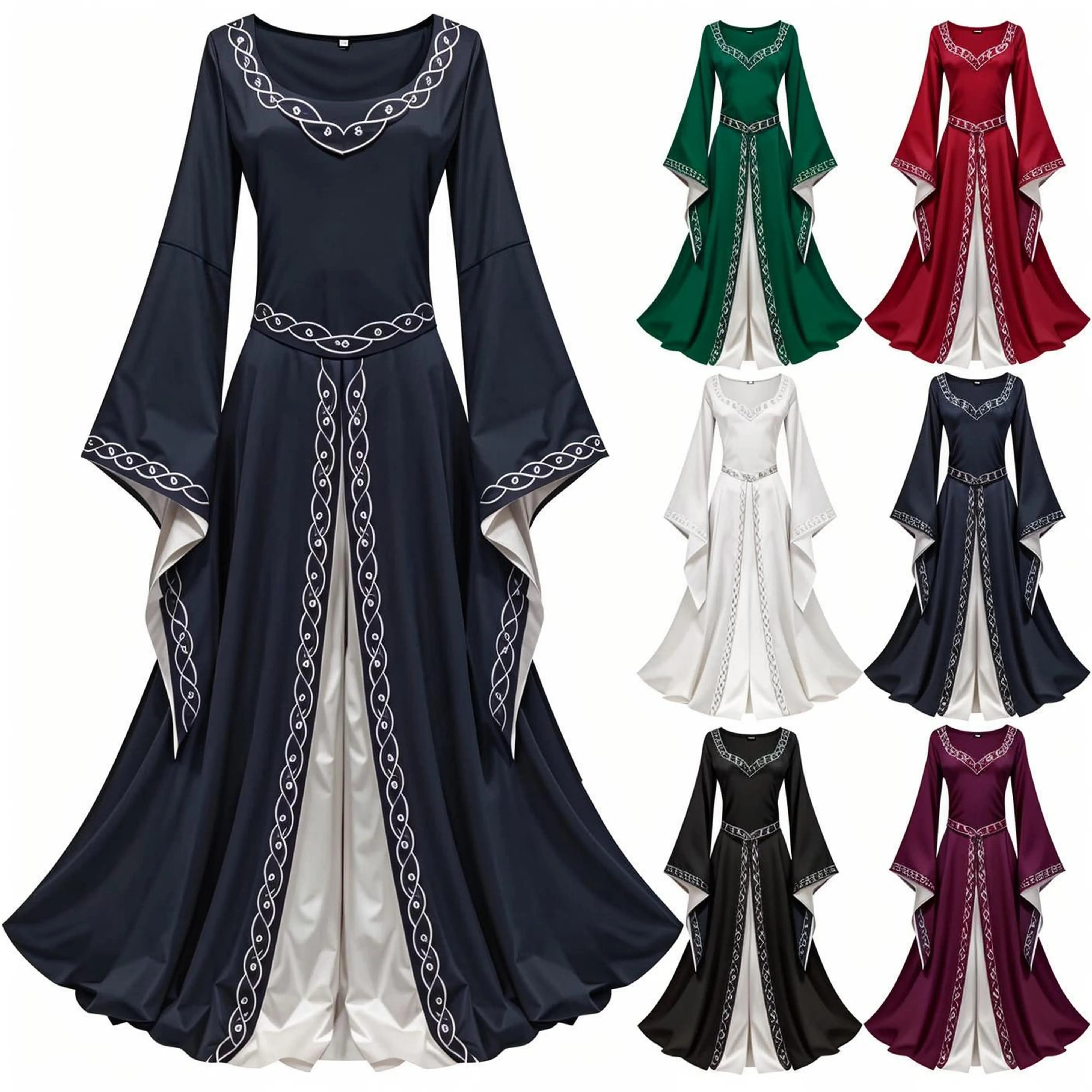 

Womens Medieval Renaissance Party Long Dress Women Square Collar Victoria Cosplay Costume Vintage Velvet Gowns Robes