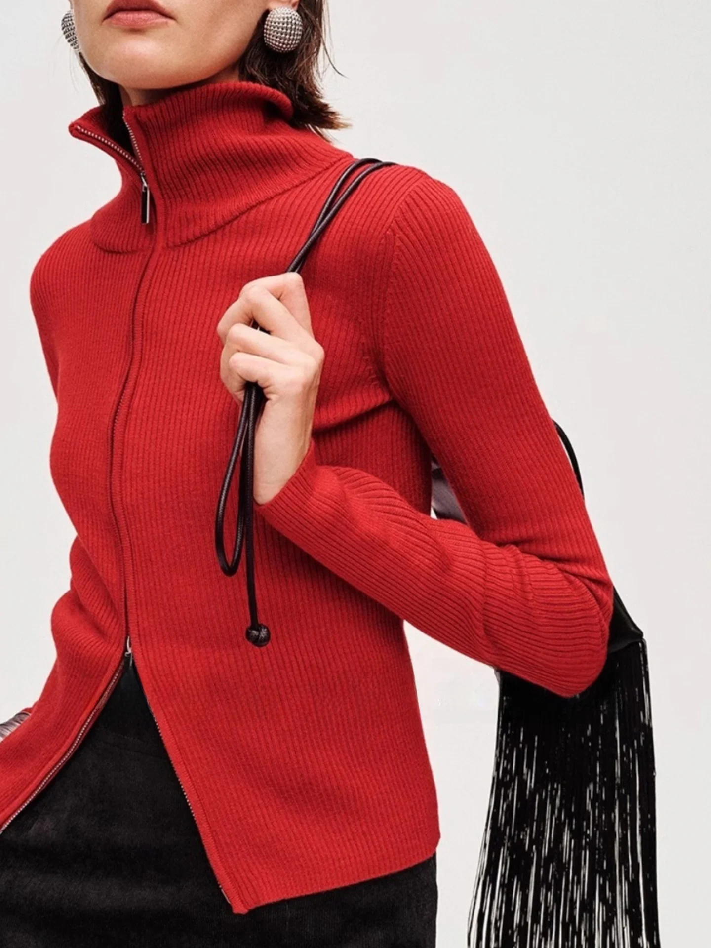 الشتاء عارضة تنوعا اللون محبوك طويل Sve سليم صالح قاعدة irt تصميم مزدوجة سستة لينة الكورية Sle المرأة الأعلى #2