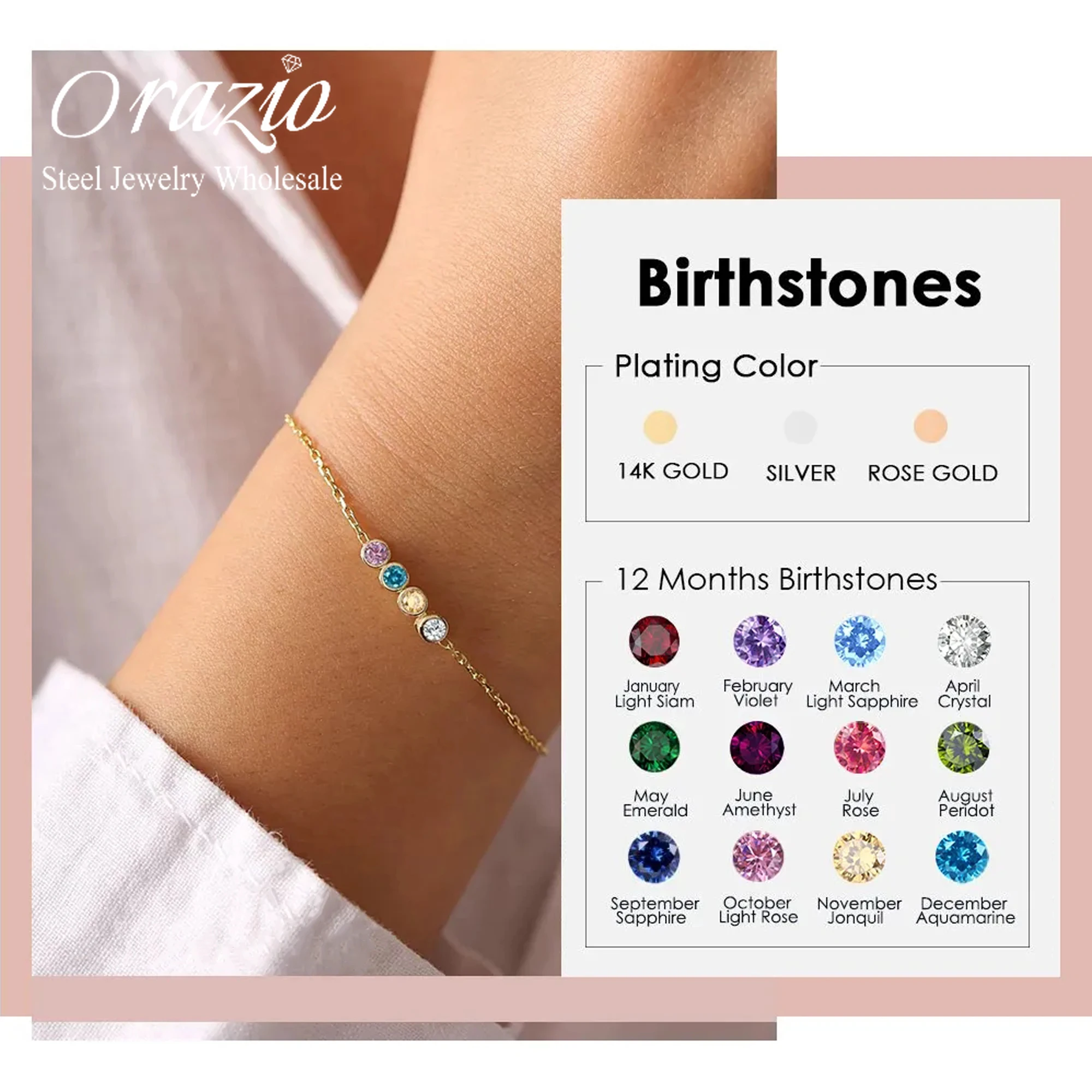 Orazio DIY Birthstone Bracelets 12 Zodiac Sign Charm Zircon Personalized Matching Bracelet Necklace Anklet for Women Party Gift