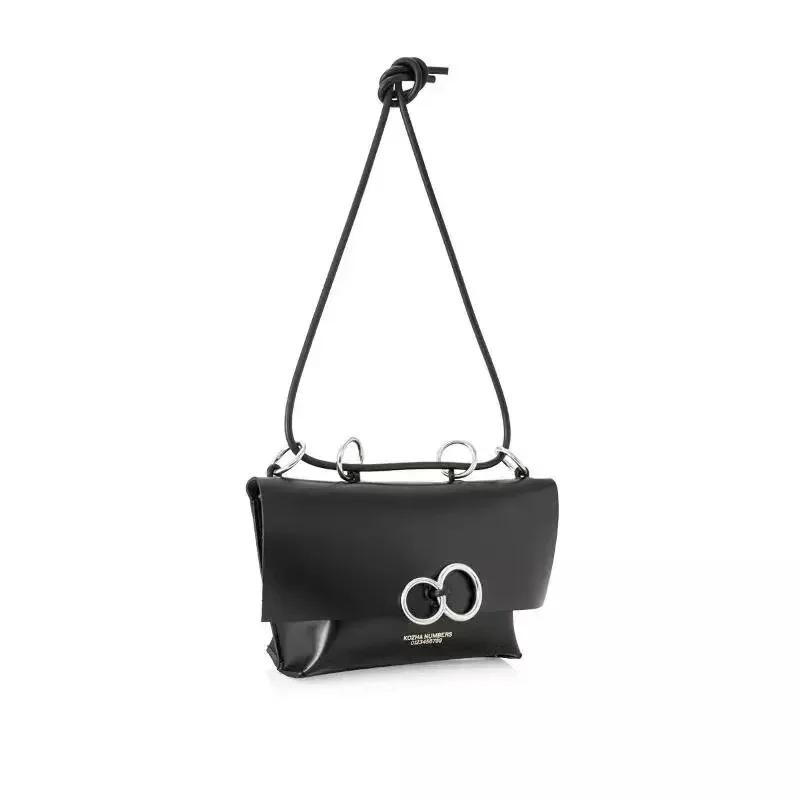 Niche Designer KOZHA NUMBERS The Orbit One-shoulder Cowhide Envelope Bag with Minimalist Rings Cross-body Chain Female Bag