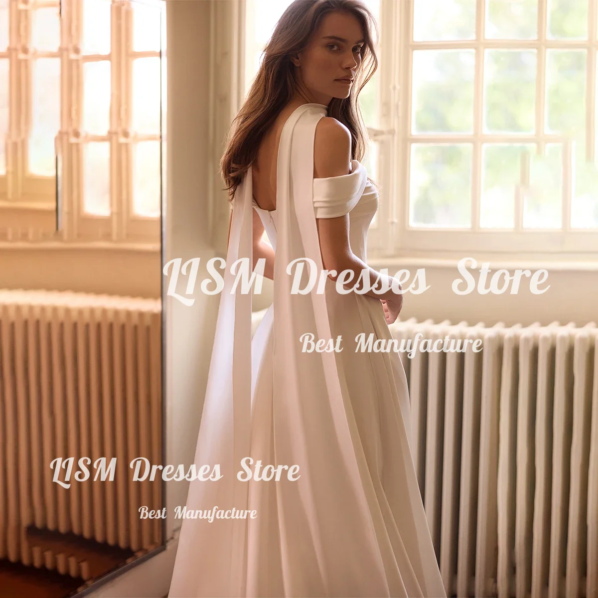 Lism Off Shoulder Sweetheart Basque Waistline Wedding Dress With Neck Scarf Customized Fully Boned Corset Ivory Bridal Gown 2026