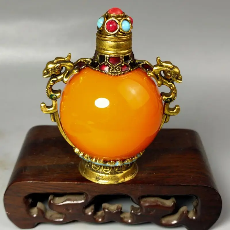 China Antique Miscellaneous Cloisonne Inlaid Gemstone Snuff Bottle Vintage Ornament FOLK ART Collection