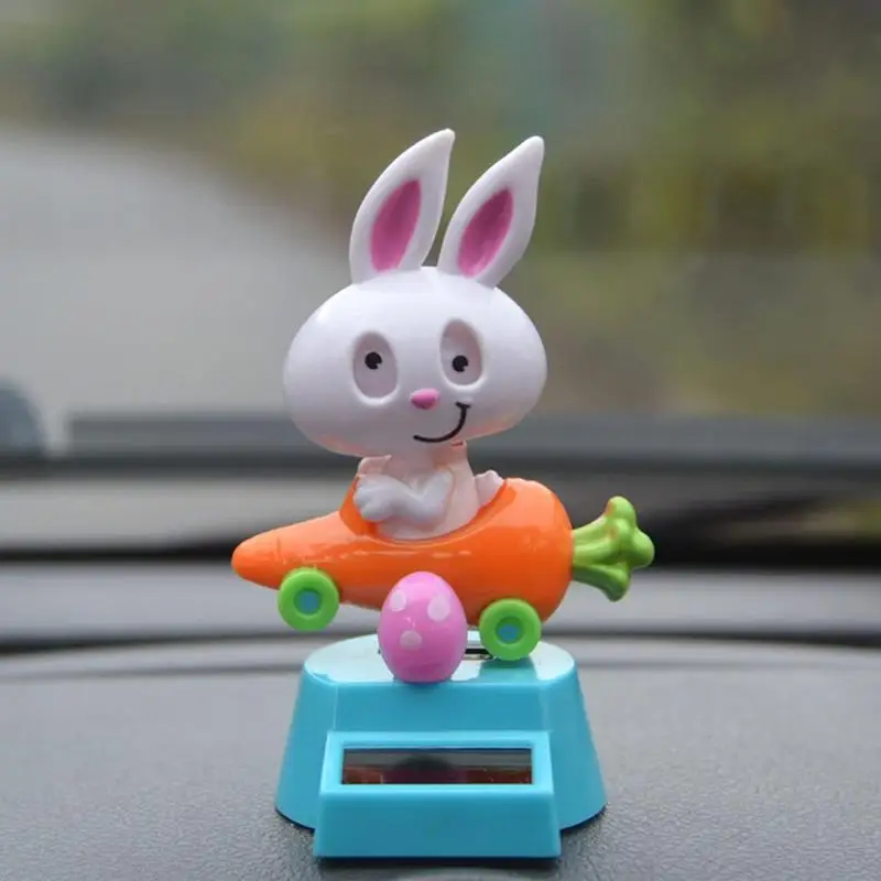 Creative Cute Bunny Carrot Sitting Solar Dancing Toy 4.33in Funny Car Solar Power Wobble Figurines For Easter Decoration