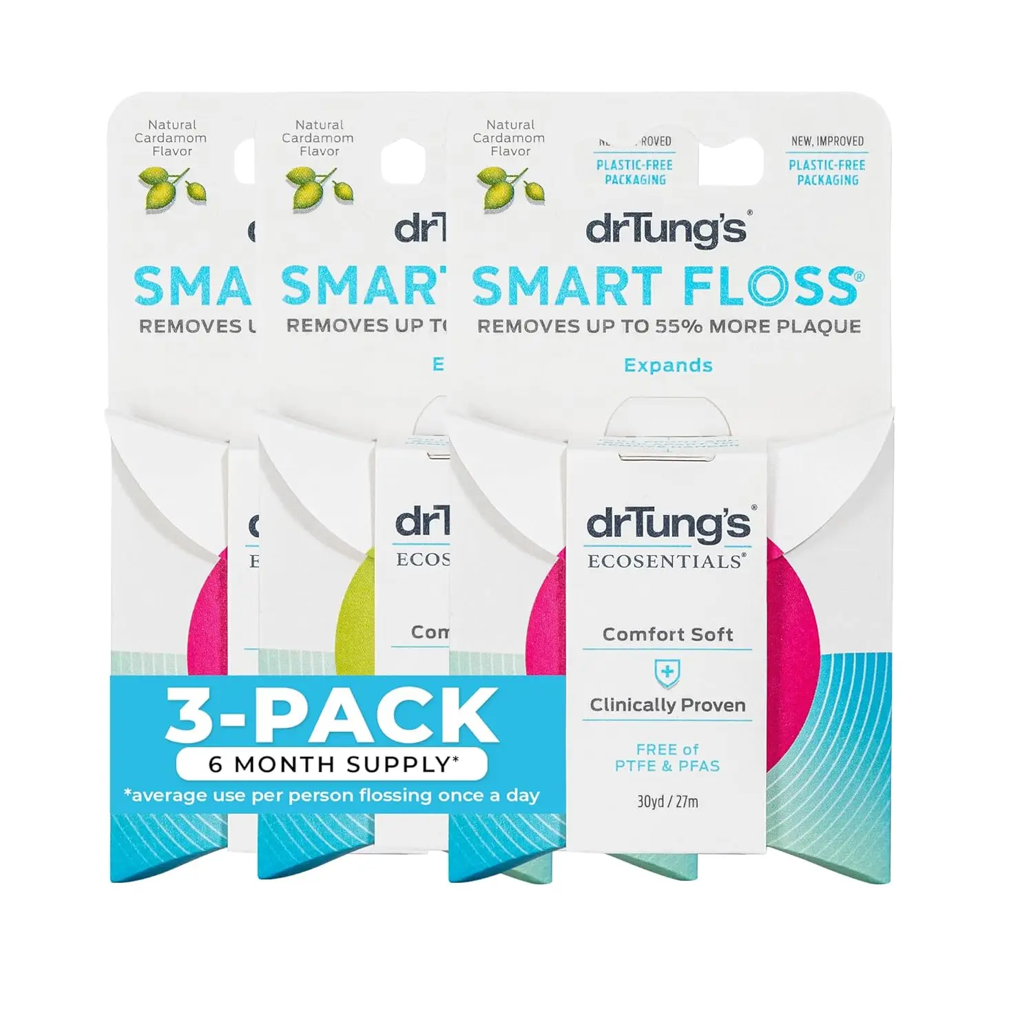 

Expanding Dental Floss, PTFE & PFAS Free, Gentle on Gums, Cardamom Flavor (Pack of 3)