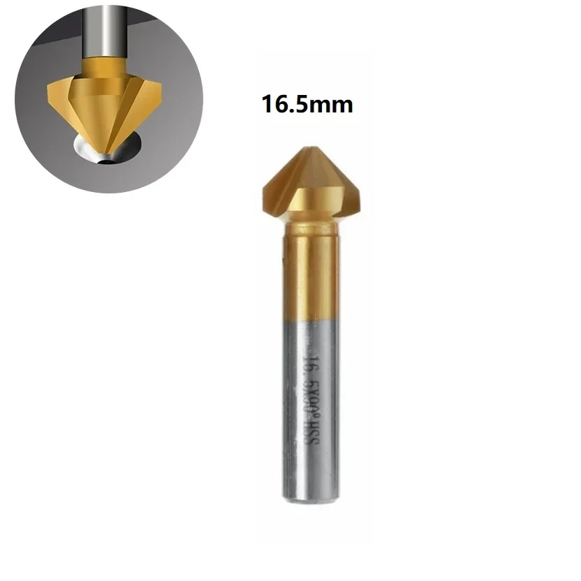 Herramientas de biselado taladro avellanado chapado HSS 1 Uds 3 flauta 6,3 8,3 10,4 12,4 16,5 20,5mm 61mm cortador de chaflán