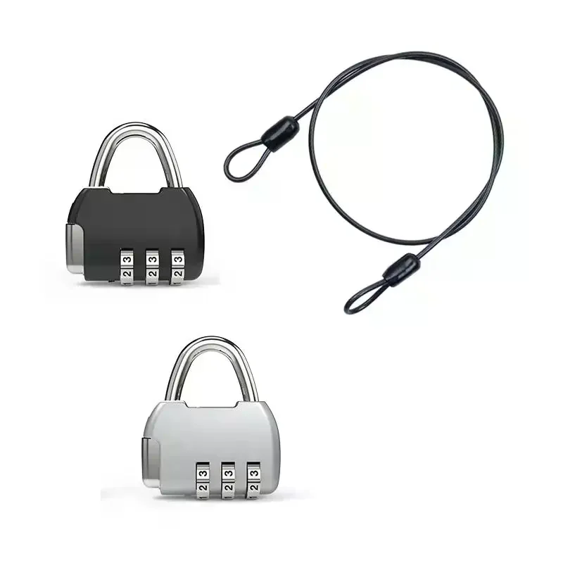 Security Steel Cable With 3 Digit Combination Lock Travel Padlock 1M Coated Safety Wire Rope Double Loop For Luggage Suitcase