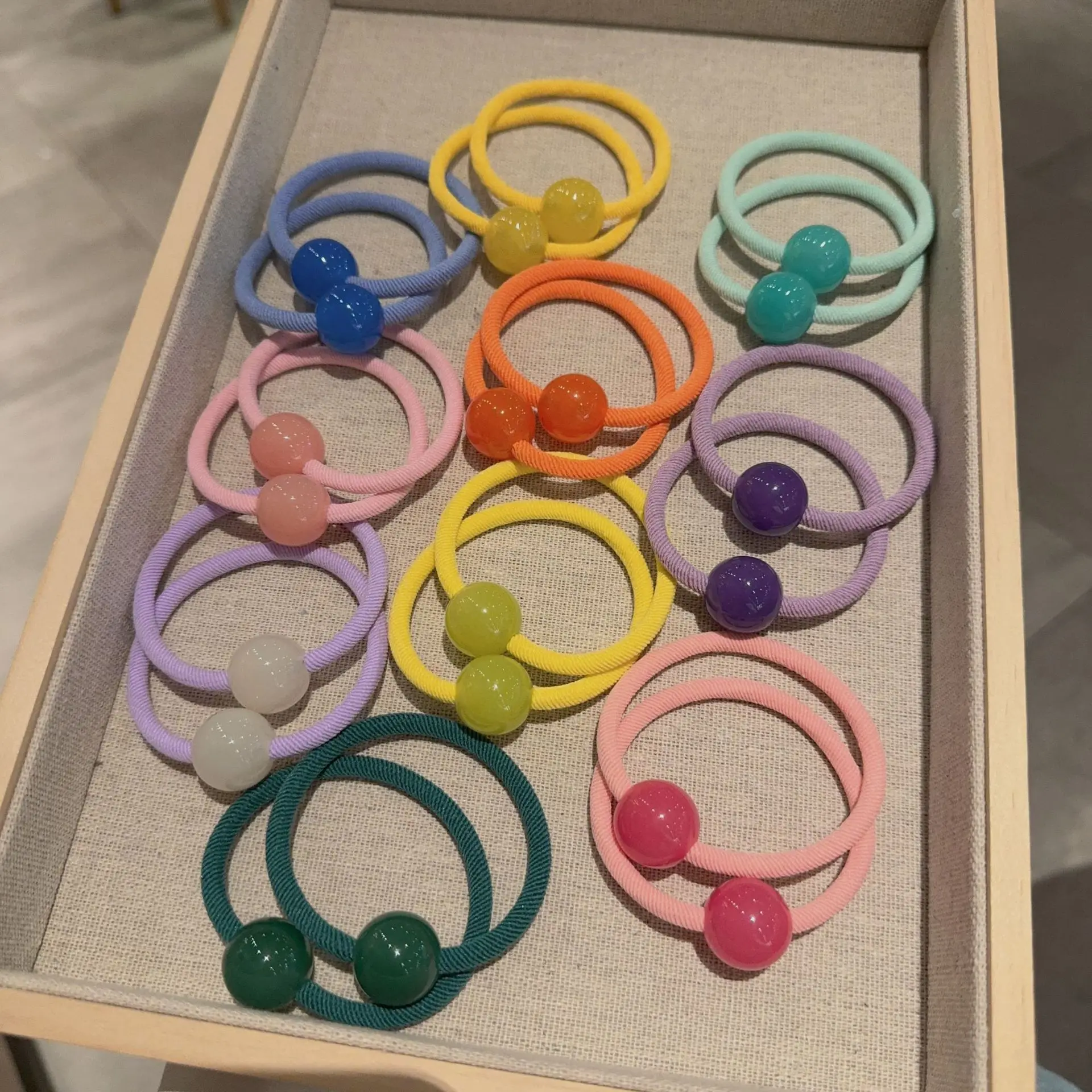 Mini Ball Candy Color Childrens Hair Accessories Set Ponytail Holders 2024 High Quality Acrylic Ball Elastic Hair Bands For Kids