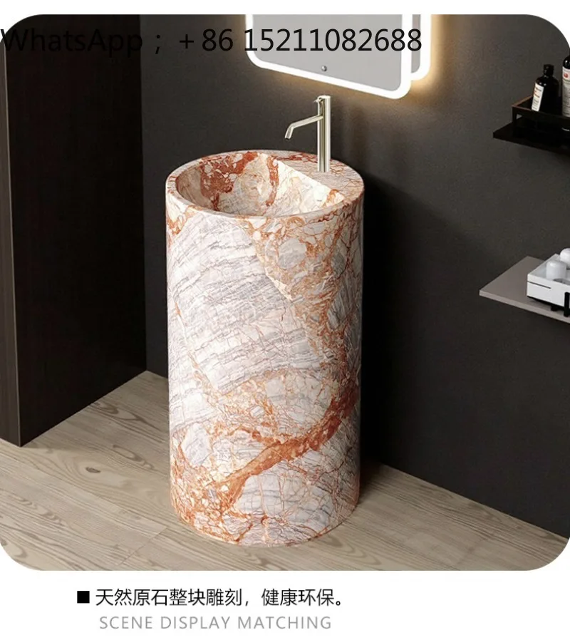 SCY household marble wash basin integrated floor-to-ceiling washbasin column-type sink bathroom washbasin