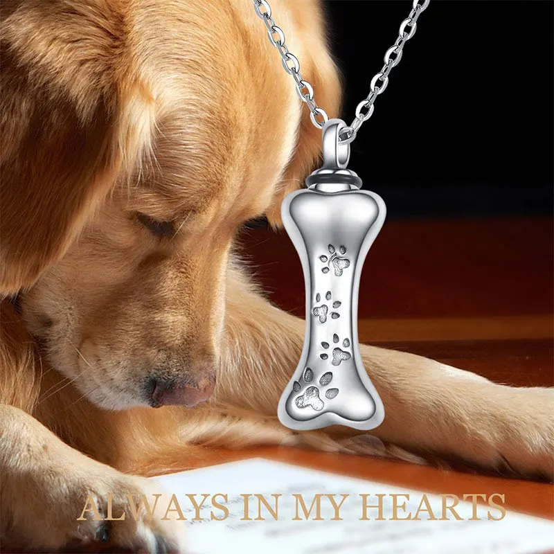 Sterling Silver Dog Bone Urn Necklace for Pet Ashes S925 Pet Fur Cremation Memorial Keepsake Pendant Soul Jewelry Souvenirs Gift