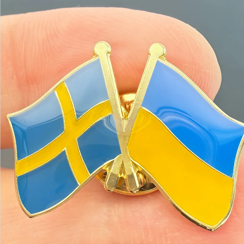 Sweden and Ukraine Flag Metal Soft Enamel Lapel Badge Pins Brooches