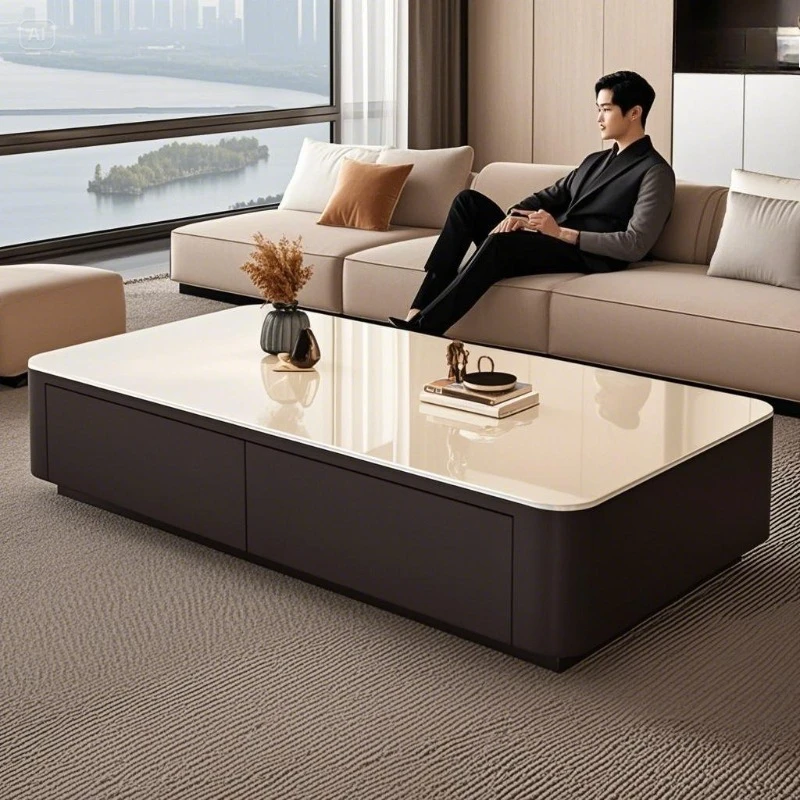 

Black coffee table living room small apartment coffee table table rectangular TV combination