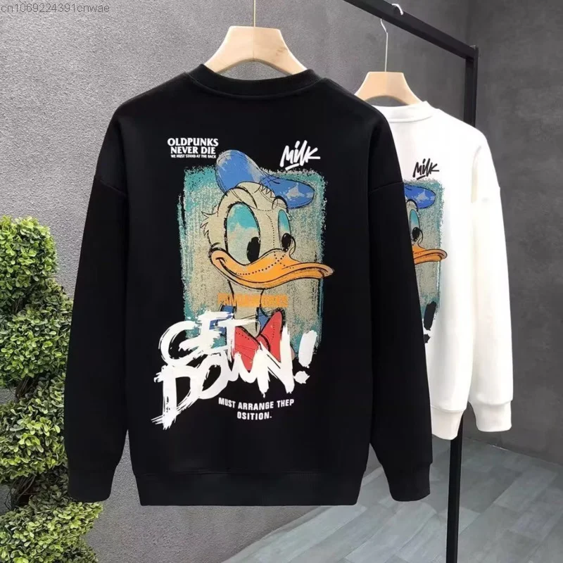 Disney Cartoon Donald Duck Printed White Hoodie For Men's Spring Autumn Style Long Sleeve Top Gothic Harajuku Bottom Shirt Male