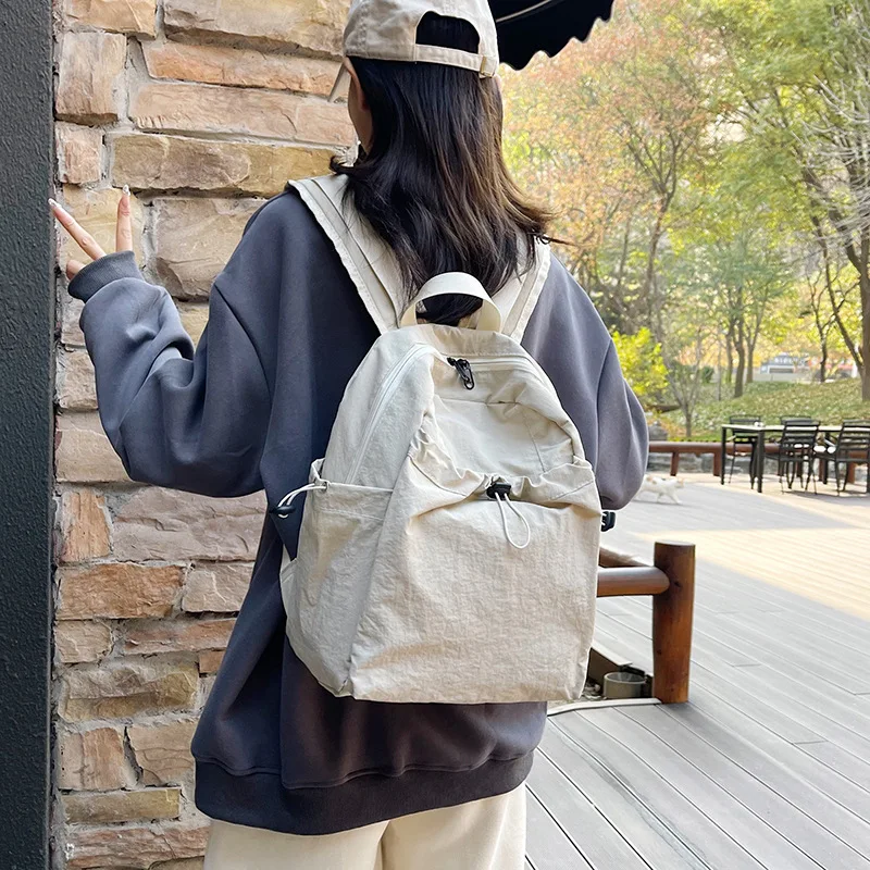 1PCS Soft Wrinkle Fabric Women's Drawstring Commuter Rucksack Top Handle Straps  Oxford Backpack for Short Trip Item Storage