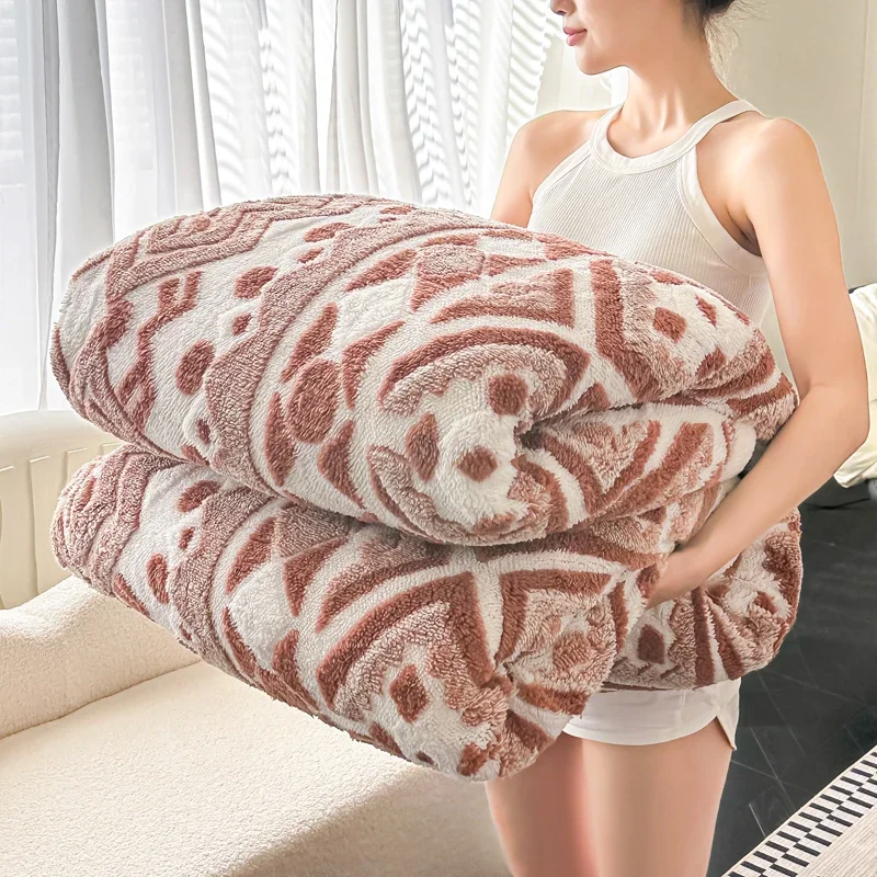New Fall Winter Thickened Warm Blanket Bohemia 3 Colors Cationic Jacquard Blankets Soft Cozy Warmth Artificial Lambswool Blanket