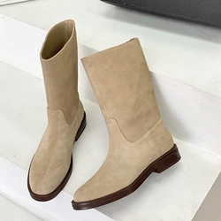 Maxdutti French Fashion Women's Flat Elastic Boots Minimalist Fashion Ladies Boots Women Genuine Leather Comfortable