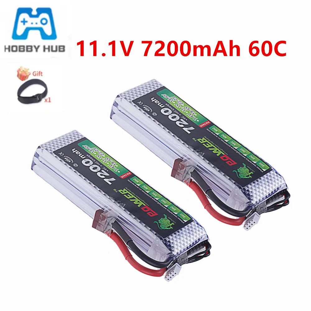 

3S 7200 мАч Lipo аккумулятор 11,1 В 60C для радиоуправляемого автомобиля, грузовика, БПЛА, квадрокоптера, самолета, FPV, RC, модели хобби, детали