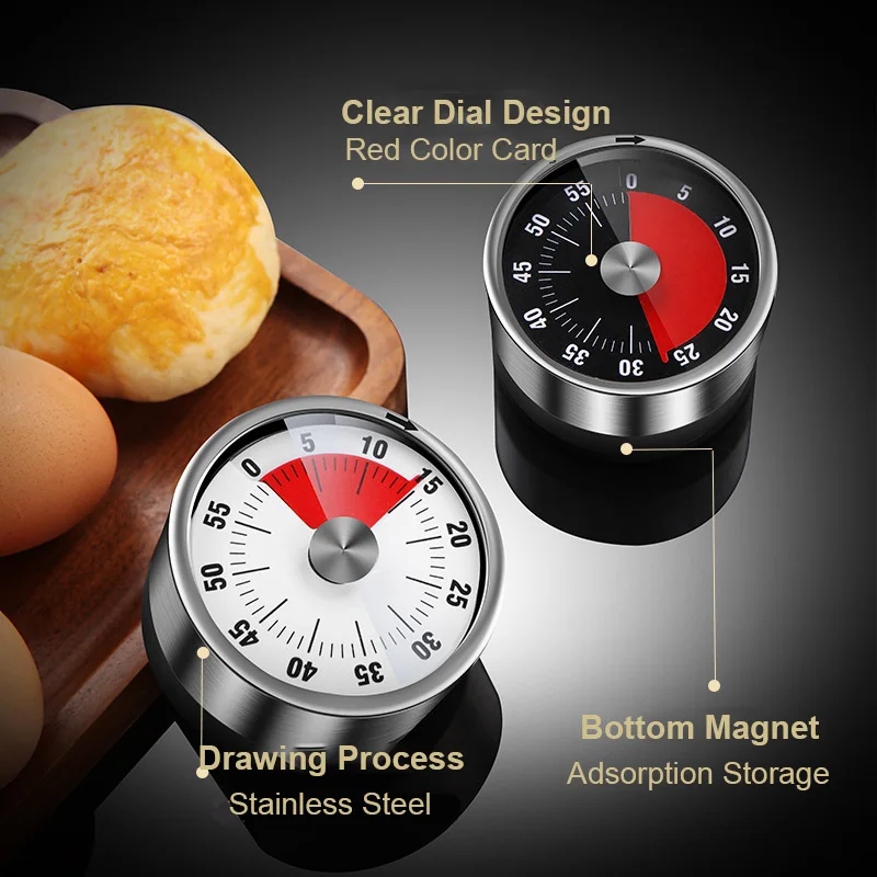 60 Minutes Visual Countdown Rotating Timer Magnetic Mechanical Kitchen Timer with Baking Cooking Barbecue Alarm