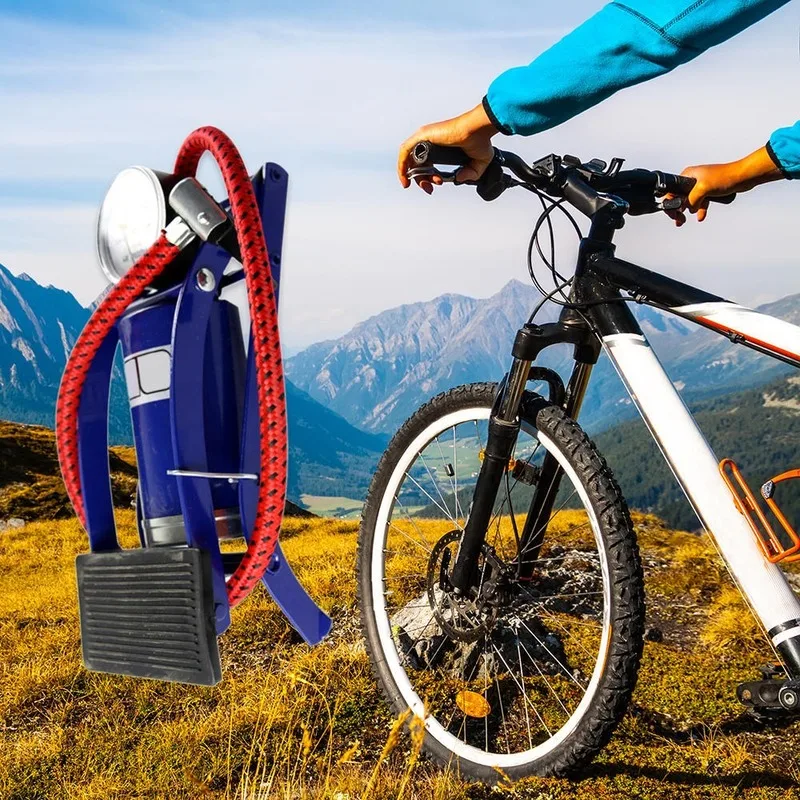 Portable Mini Bicycle Bike Foot Air Pump with tire pressure gauge High-Pressure Steel No-Slip Pump For Car Bicycle MTB Tire image 6