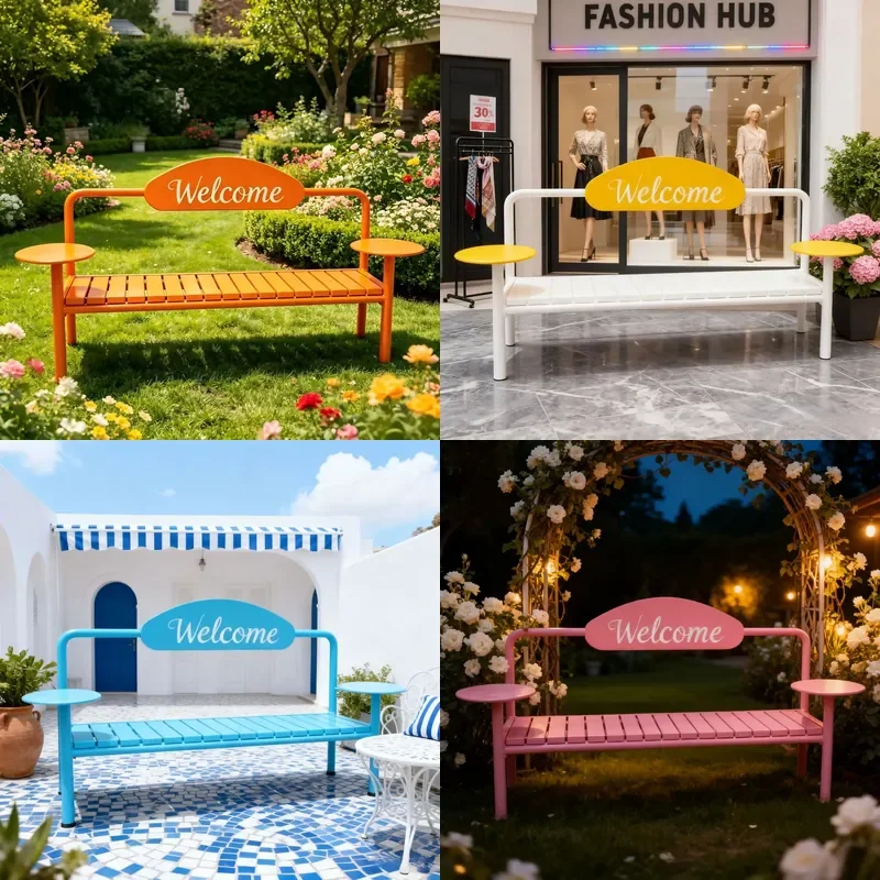 Metal Outdoor Bench for Park Courtyard Commercial Street Store Rest Area Welcome Seating Furniture