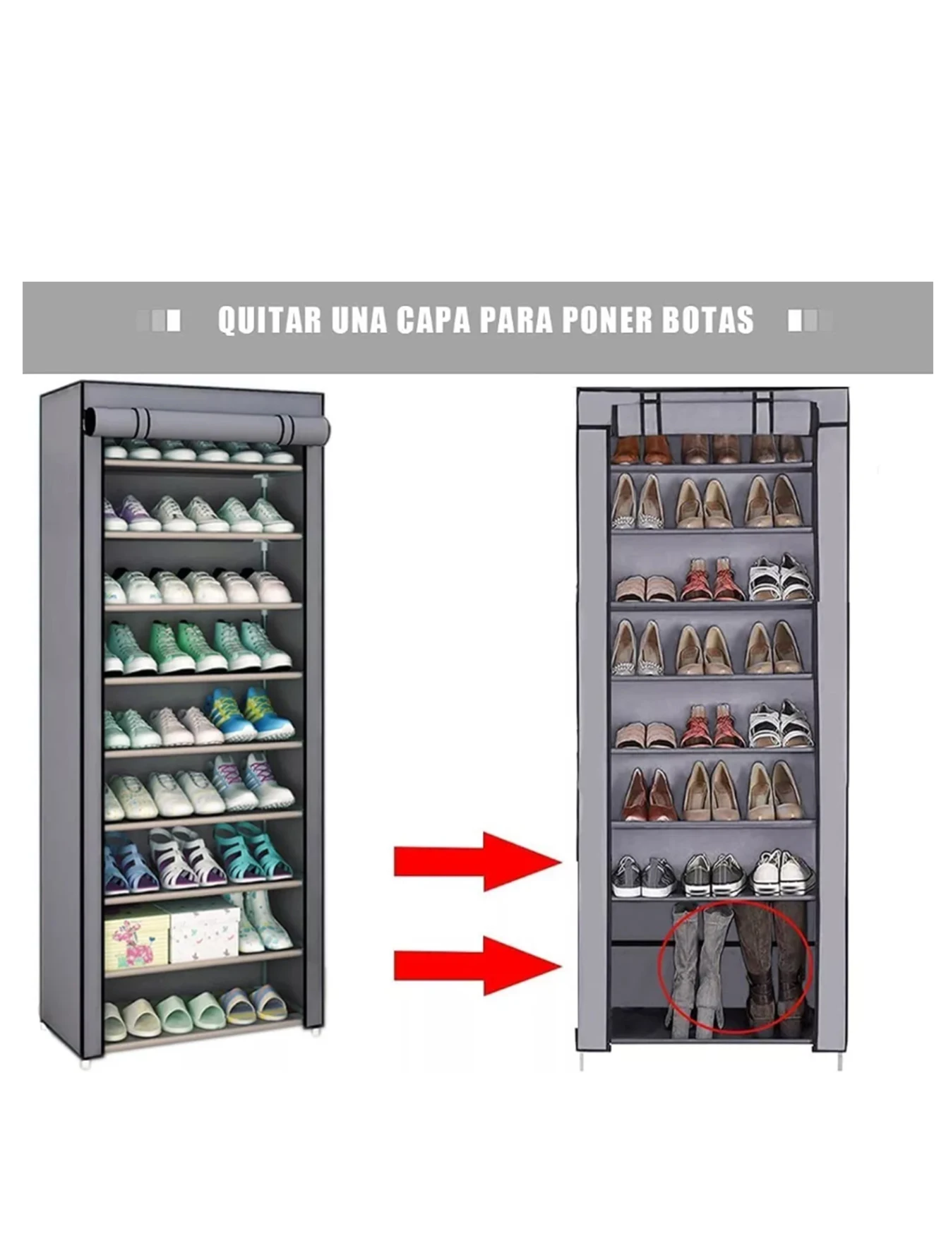 Shoe Rack with Fabric Cover with 9 Levels Shoe Organizers, Steel Structures and Plastic Connectors,for Storing and Storing Shoes view 4